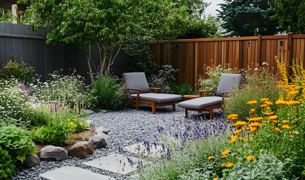 Xeriscape garden landscape featuring drought-resistant plants and sustainable design in Castle Rock, CO.