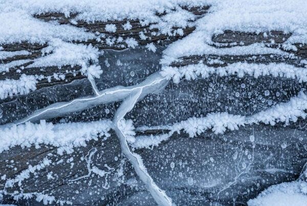 Ice on a rock wall in the winter